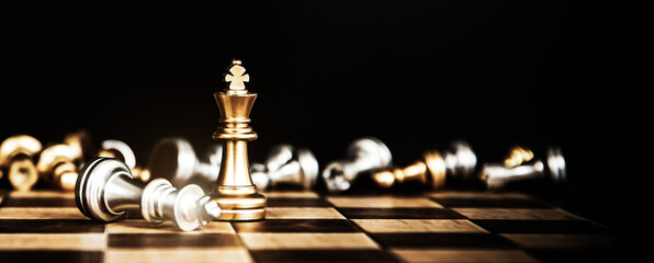 Close up king chess stand pieces with falling chess concept of team player or business team and...