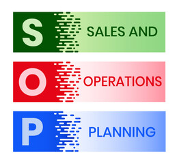 SOP - Sales and Operations Planning acronym. business concept background. vector illustration concept with keywords and icons. lettering illustration with icons for web banner, flyer, landing page