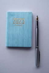 diary 2023 and silver fountain pen