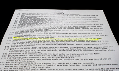 Fototapeta premium Matthew Chapter 8 verse 14-15 Holy Bible