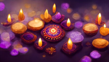 Obraz na płótnie Canvas Happy Diwali festival banner. Diwali illustration Background design. violet, Blue magenta background.