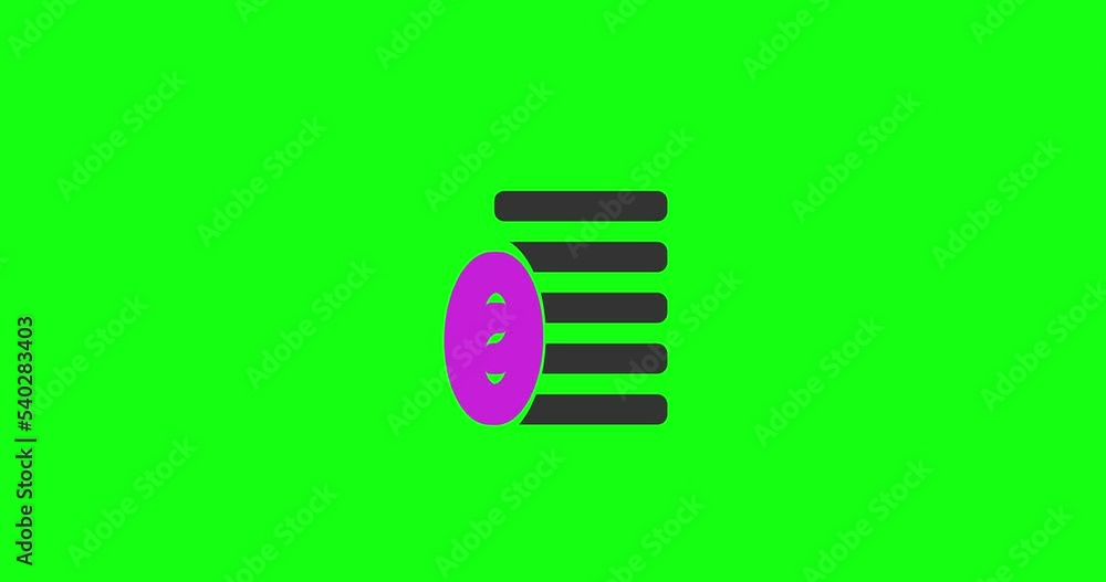 Poster stack of coins animated icon green screen. stack of coins 2 color icon 4k video animation with green