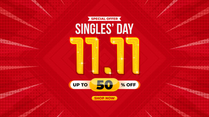 11.11 singles day sale, Shopping day sale vector background illustration for banner, poster, social media feed - obrazy, fototapety, plakaty