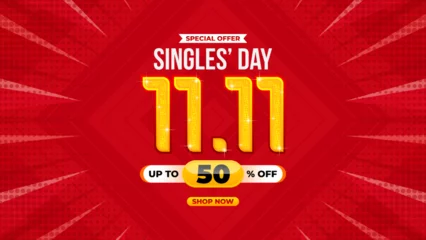 Fotobehang 11.11 singles day sale, Shopping day sale vector background illustration for banner, poster, social media feed © Bakemon