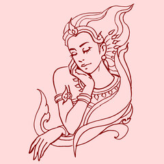 girl with a fantasy costumes vector for card illustration background