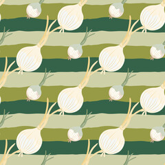 Hand drawn onion bulb seamless pattern. Onion in doodle style endless wallpaper.