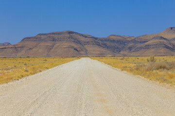 Namibian landscape along the gravel road. Khomas, Namibia.
