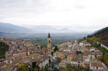 Fototapeta na wymiar Overview of Pacentro (AQ) - One of the most beautiful villages in Italy: the town that gave birth to pop star Madonna and US Secretary of State Mike Pompeo - Abruzzo 