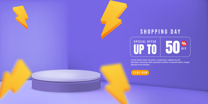 3D discount up to 50 persen sale podium. Flash Sale podium elegant background.