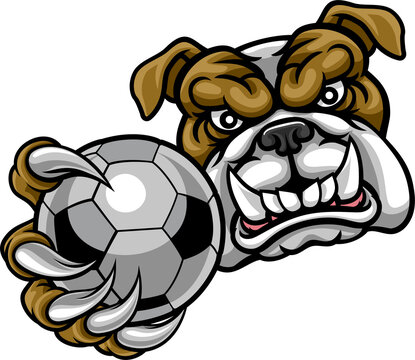 Bulldog Holding Soccer Ball Football Mascot