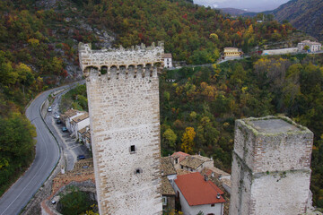 Pacentro - Abruzzo - Italy - The imposing towers of the Cantelmo castle overlook the characteristic...