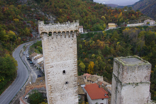 Pacentro - Abruzzo - Italy - The imposing towers of the Cantelmo castle overlook the characteristic village