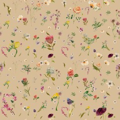 Seamless ornate flower a beige pattern watercolor