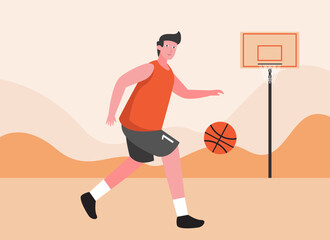 Fototapeta premium man playing basketball in the field while dribbling the ball
