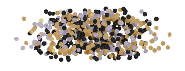 Golden confetti falling down isolated on transparent background.