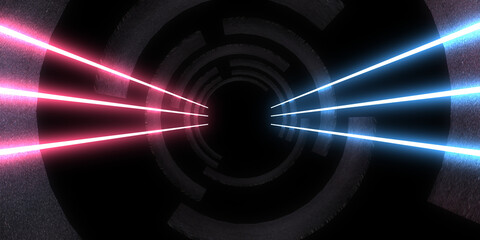 3D abstract background with neon lights. neon tunnel  .space construction . .3d illustration