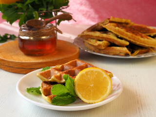 Belgian waffles with honey