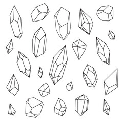 Crystal stone gems healing white background sticker and line art for decoration