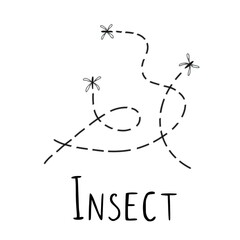 Flying insects a white background with black lettering