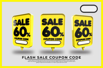 bundle of 3D flash sale discount number 60% with yellow black colors, online shop banner, special offer,Yellow