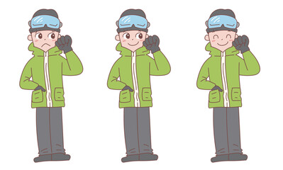 スキーウェアを着ている男性　表情バリエーションセット