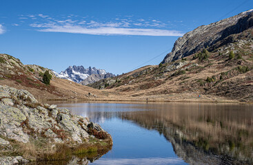 View of Lac (Lake) Besson and Lac (Lake) Rond in Isere, close to Alpe d'Huez ski resort, France