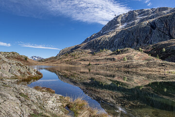 View of Lac (Lake) Besson and Lac (Lake) Rond in Isere, close to Alpe d'Huez ski resort, France