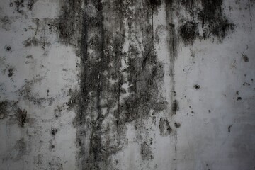A weathered concrete wall with cracks and peeling paint, showing signs of age and decay.