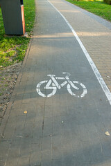 Obraz premium Separate bicycle lane for riding bicycles. White painted bike on asphalt.