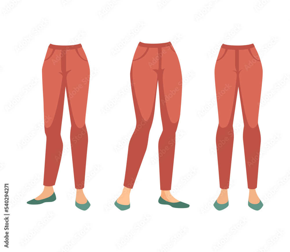 Poster woman character legs in red pants as constructor with separated body part vector set
