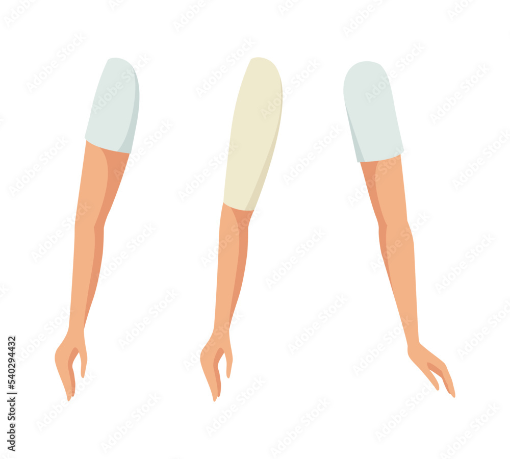 Poster woman character arms as constructor with separated body part vector set