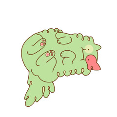 cat character with pink green color for book cover, logo, banner, birthday card and greeting card. cat doodles.