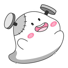 The little ghost had stitches and nails nailed to his head.. Cartoon vector art and illustration.