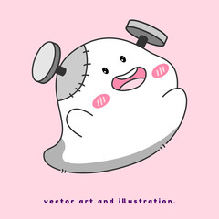 The little ghost had stitches and nails nailed to his head.. Cartoon vector art and illustration.