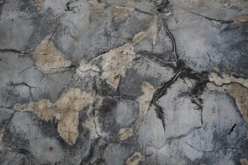 A weathered concrete wall with cracks and peeling paint, showing signs of age and decay.