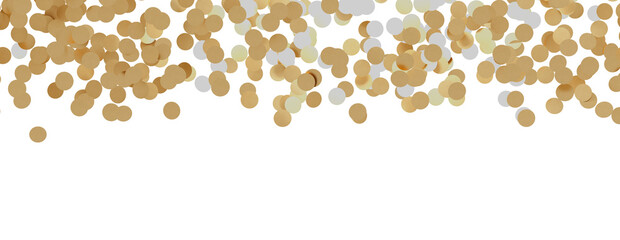 Golden confetti falling down isolated on transparent background.
