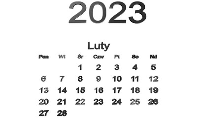 kalendarz PL -2023 - luty 13 - obrazy, fototapety, plakaty