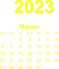 kalendarz PL -2023 - marzec 6 - obrazy, fototapety, plakaty