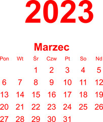 kalendarz PL -2023 - marzec 7 - obrazy, fototapety, plakaty
