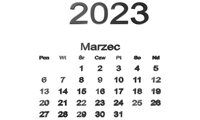 kalendarz PL -2023 - marzec 13 - obrazy, fototapety, plakaty