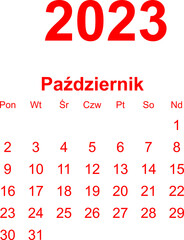 kalendarz PL -2023 - październik 7 - obrazy, fototapety, plakaty