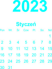 kalendarz PL -2023 - styczeń 4 - obrazy, fototapety, plakaty