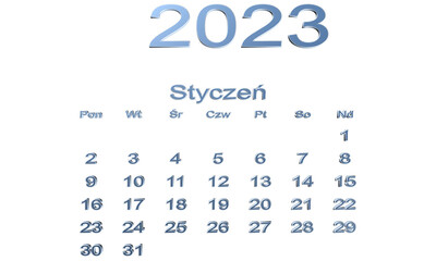 kalendarz PL -2023 - styczeń 9 - obrazy, fototapety, plakaty