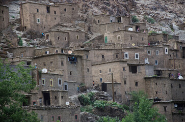 ancient village, castle on hills, in the Moroccan mountains, beautiful nature, large valleys,...