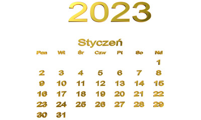kalendarz PL -2023 - styczeń 12 - obrazy, fototapety, plakaty