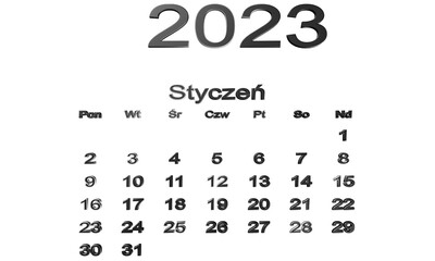 kalendarz PL -2023 - styczeń 13 - obrazy, fototapety, plakaty