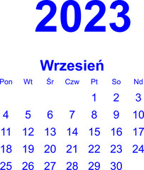 kalendarz PL -2023 - wrzesień 3 - obrazy, fototapety, plakaty