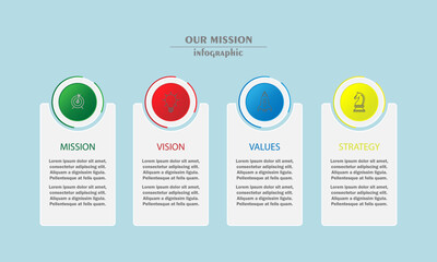 mission,vision and values infographic design template, with 4 step.