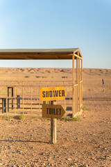 a sign on the desert