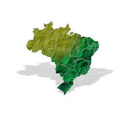3D illustration of topographic map of Brazil on transparent background